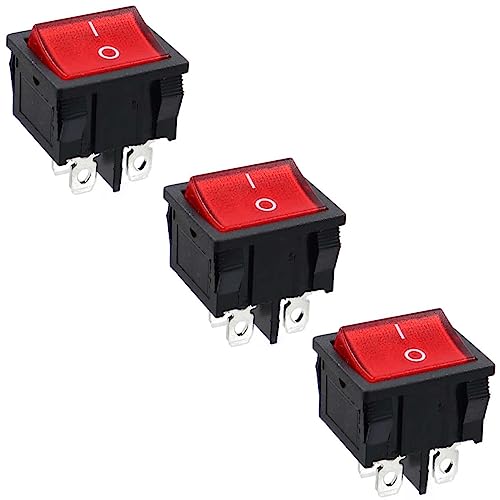 WITTKOWARE 3 Stück Kontroll-Wippenschalter, Einbaumaße 22x19mm, 2-polig, EIN/AUS, 6A/250V~, I/O, snap-in, Wippen-/Leuchtfarbe rot