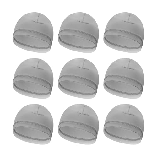 PATIKIL Helmet Liner Skull Cap for Men, 9 Pack Sweat Wicking Hats Stretchy Under Helmets Caps for Running Bicycle Motorcycle Cycling, Light Gray
