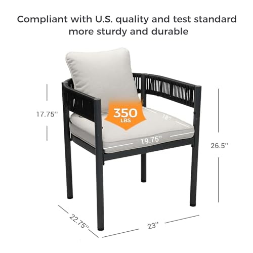 Image of Grand patio 5-Piece Outdoor Dining Set for 4, Metal Woven Wicker Fixed Patio Chairs with Thickened Cushions & 1 Square Woodgrain Dining Table with Umbrella Hole for Backyard Deck (Black)