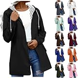 Regenjacke Damen Wasserdicht Atmungsaktiv Regenmantel Leichte Windbreaker Outdoorjacke Dünne Regenjacken Übergangsjacke Windjacke Fahrradjacke mit Kapuze Und Kordelzug