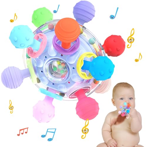 Image of AEROQUEST Baby Sensory Teething Toys Updated Infant Teethers Montessori Infant Sensory chew rattles Toy Gift Infant Newborn Boys Girls 0 3 6 9 12 18 Months Shower Gifts Toddler Learning Toys Blue)