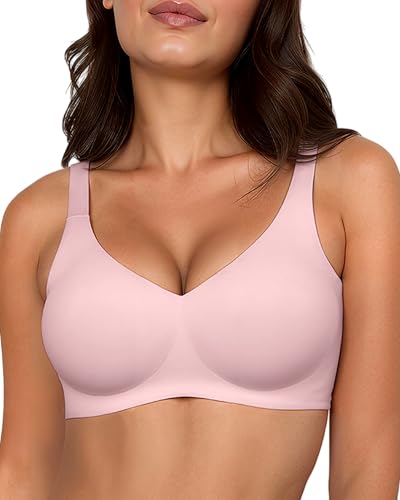 Gailife Smooth Wireless Jelly Bras for Women No Underwire Seamless Push Up Bra Full Coverage Soft Suppor Tshirt Bralettes -PK,M Pink