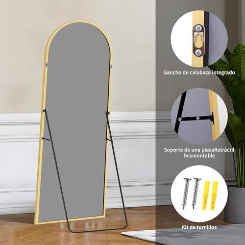 KOCUUY ARC Espejo de Cuerpo Entero, 161 x 52 cm Oro Espejo de pie Grande para Colgar, de pie, Apoyado Espejo de Pared Grande con Marco de Metal para SalóN, Dormitorio, Pasillo - imagen 6