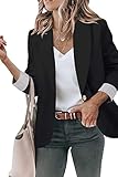 Genhoo Black Blazer for Women Lapel Collar Coat Long Sleeve Blazer Outerwear Black L