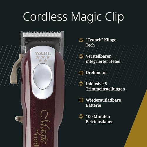 Wahl Cordless Magic Clip - Haarschneidemaschine für Blending, Rot
