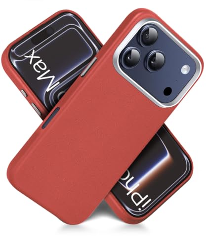 Image of WOW IMAGINE Back Cover for iPhone 17 Pro Max | Shockproof Tough Leather Texture Hard Mobile Case | Ultra Slim Non-Slip Grip | Inner Velvet Fabric | Metal Camera Ring - Crimson Red