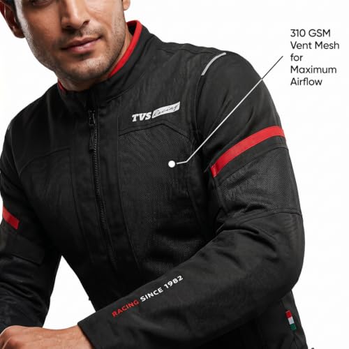 Image of TVS Racing Tech-Core Road Jacket for Men | CE2 armour <5kN at Shoulders Elbows and Back | 600D Chassis | 310gsm Vent Mesh | High-Vis Reflective Tech| YKK zippers