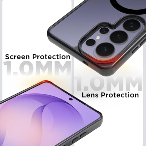 Image of RIGGEAR Shockproof Clear Hybrid Armor Magnetic Back Cover Case Compatible with MagSafe Accessories for Samsung Galaxy S26 Ultra (Clear-Black TPU Bumper + Transparent PC)(Black)