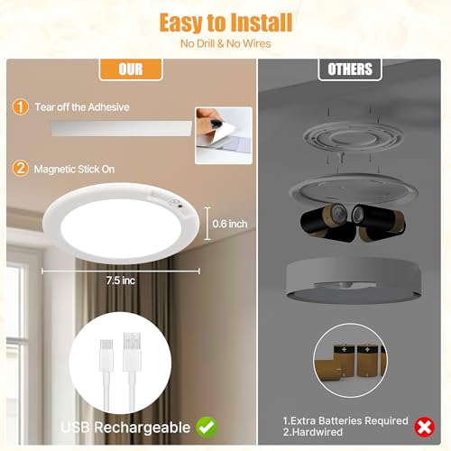 Rodalims RL0029A1 Rechargeable Ceiling Light, No Wiring Battery Operated Ceiling Light With Remote, Motion Sensor Dimmable Timing Motion Activated Overhead Shower Light thumb #6