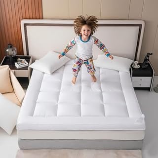 Mattress Topper 10cm KING Size Bed Extra Deep & Super Soft hotel quality Mattress Enhancer Box Stitched Mattress Pad with Strong Corner Elastic Straps (10cm, King - 152 × 200 CM)