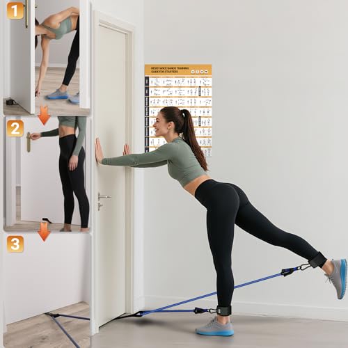 Resistance Bands Set with Handles, Weight Building Kit 150 lbs Elastic Bands for Yoga Gym Bands with Workout Poster & Door Anchor & Ankle Straps ,Yoga, Home Gym Equipment for Men Women - Image 6