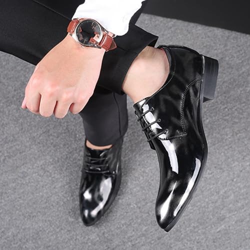 Men's Patent Leather Lace Up Dress Oxford Shoes Pointed Toe Fashion Non Slip Business Shoe for Work Casual Daily 5