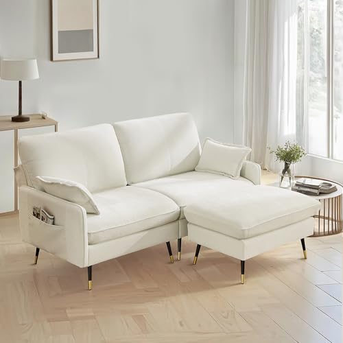 Cloud Modular Section Couches, Comfy Chenille Convertible Sofa, Deep Seat Thick Cushion Couch with Throw Pillow for Living Room Apartment Bedroom Office (Beige White, 70