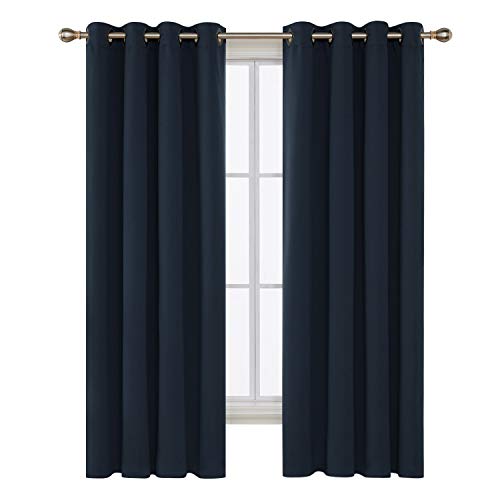 Image of Deconovo Navy Blue Blackout Curtains for Bedroom Grommet Top Thermal Insulated Room Darkening Curtains 52x72 Inch 2 Panels