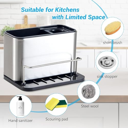 Image of Tenom Kitchen Sink Organiser, Sponge Holder & Dishwashing Liquid Rack, Stainless Steel Rust Proof Dishwasher Safe Space Saving Sink Organizer (Without Dispenser Pump)