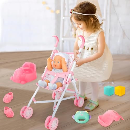 Image of DUNGRANI ENTERPRISE Upgrade 16 Inch Baby Doll Stroller Toy for Kids Big Size Baby Doll Fun Vehicle Play Set for Babies Infants Toddlers Girls Kids (Pink)