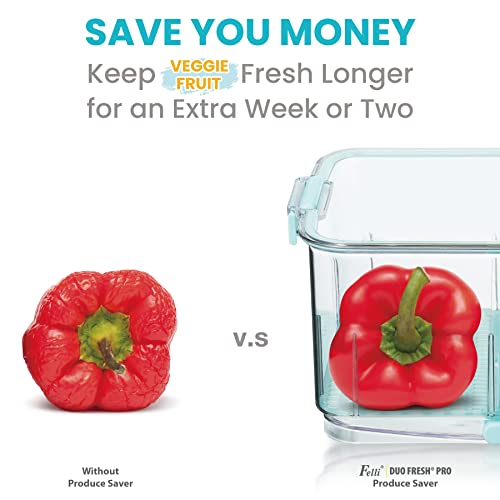 Felli Duo Fresh Produce Saver + Veggie Fruit Berry Storage Strainer Bin + Colander With Drain, All In One Container Set For Refrigerator, Dishwasher Safe, Keep Food Lettuce Fresh Longer, Kitchen Vegetable Keeper Fridge Organizer, Housewarming Mothers Day Gift For Mom Women #TOP1