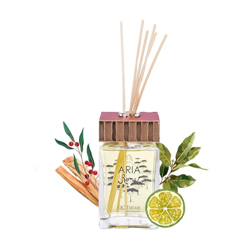 Profumatore per ambiente di design QC Terme Aria Roma 250 ml, diffusore a bastoncini, fragranza al legno di sandalo, bergamotto, lavanda e timo Made in Italy