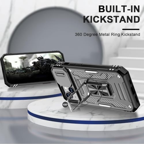 Image of Polycarbonate Back Cover Case Compatible for Apple iPhone 15 Plus with Slide Camera Cover & Rotated Ring Kickstand | Military Grade Mobile Phone Cover Case for Apple iPhone 15 Plus (Black)