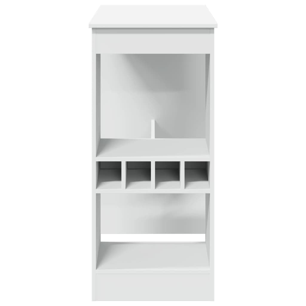 Table de bar avec étagère blanche - 90 x 47,5 x 103,5 cm - En bois - 4 porte-bouteilles - Peu encombrante - Pour salle à manger, salon, cuisine - Table haute stable avec surface lisse pour