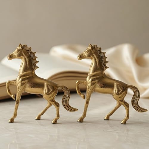 Image of BEHOMA Aluminium Horse Figurine Showpiece Pack of 5 with Gift Box | Premium Gold Decorative Horse Statue for Living Room, Office Desk, Shelf & Tabletop | Modern Home Decor Accent