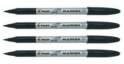 Pilot - CD marker - Marqueur permanent spécial pour écriture sur CD - pointe moyenne ogive - Noir - Lot de 4