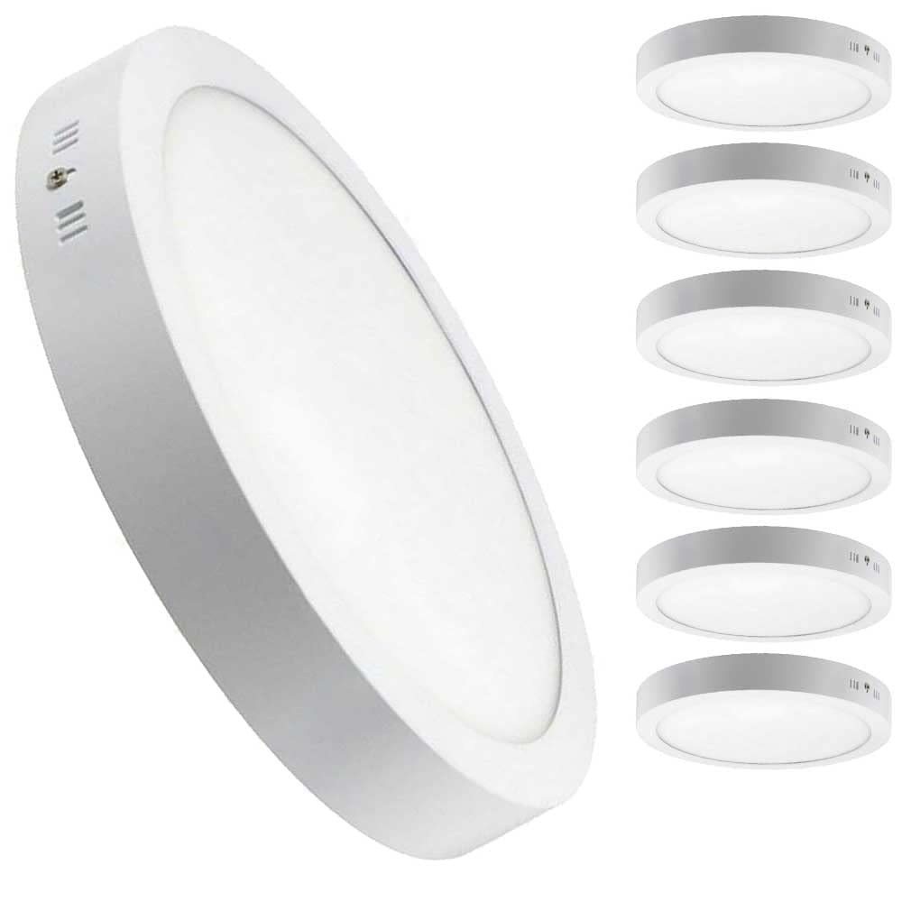 Trade Pack 10x 24W LED White Body Round Surface Mount Ceiling Panel Down Light Cool White 6500K Super Bright Bedroom Kitchen Hallway Lighting (10x Panels)