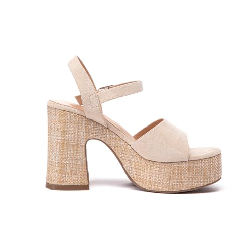 Lryweisy Women's 4 Inch Suede Heels Espadrilles Chunky Platform Sandals Open Toe Dress Pump Shoes with Adjustable Buckle2