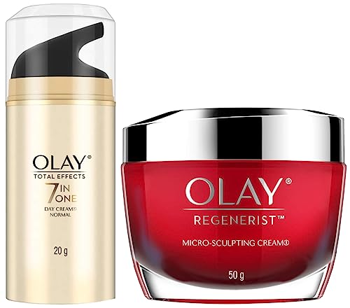 Image of Olay Day Cream Regenerist Microsculpting Moisturiser (NON SPF), 50g & Olay Day Cream Total Effects 7 in 1, Anti-Ageing Moisturiser, 20g