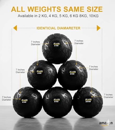 Image of DE JURE FITNESS Premium Slam Ball 7 inch Diameter - 8 KG Weighted Medicine Ball - No Bounce - Textured Grip - Strength Training, Crossfit, Power & Core Workout Ball for Home Gym - 8 KG