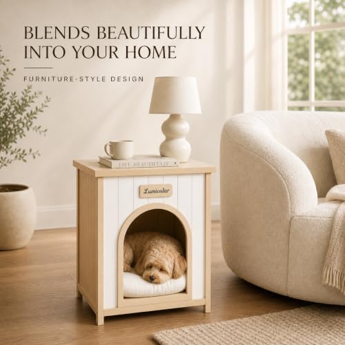 Solid Cedar Dog Crate Furniture End Table for Small Dogs & Cats, Modern Pet Side Table with Hidden Cozy Space, Stylish Indoor Pet House for Living Room & Bedroom - Image 5