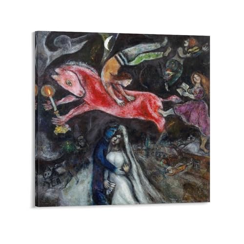 Tableau de Marc Chagall avec cheval rouge en impression sur toile 50x50 cm evocation poetique