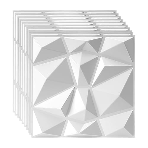 Beswitory 10 Stück Weiß 3D Wandpaneele Steinoptik, Küchenrückwand Tapete, Wandfliesen, Panel Wand Panels für Innenwanddekoration, Deckenverkleidung Paneele, Möbel Wandtür, 30x30cm
