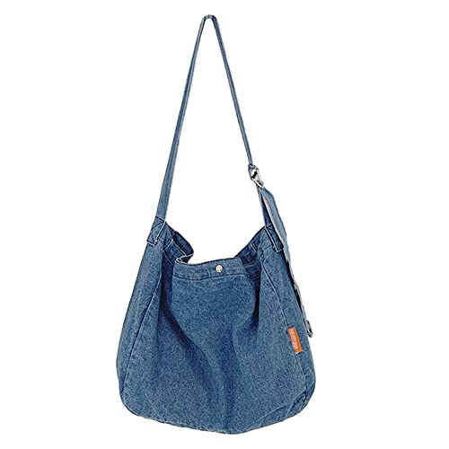 Junerain Sac à bandoulière pour femme Street Vintage Denim Sac à main Cowboy Crossbody Satchels Grande capacité pour femme et fille, bleu clair, 36CMx32CMx13CM Cover