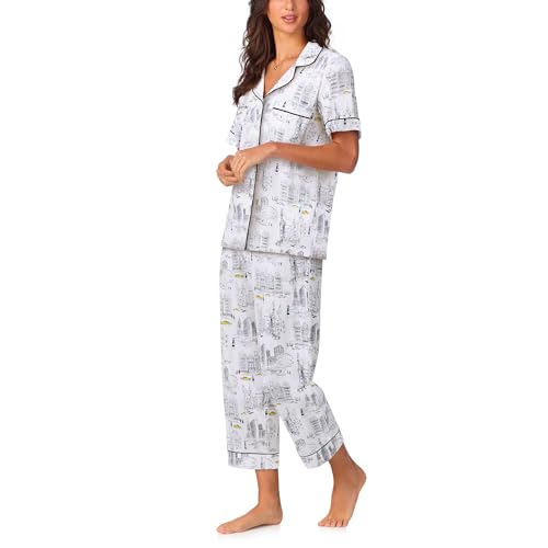 Image of Bed Head PJs Womens Matching Pajamas - Soft Organic Cotton Button Down PJ Shirt & Cropped Pants Set - Loungewear & Sleepwear