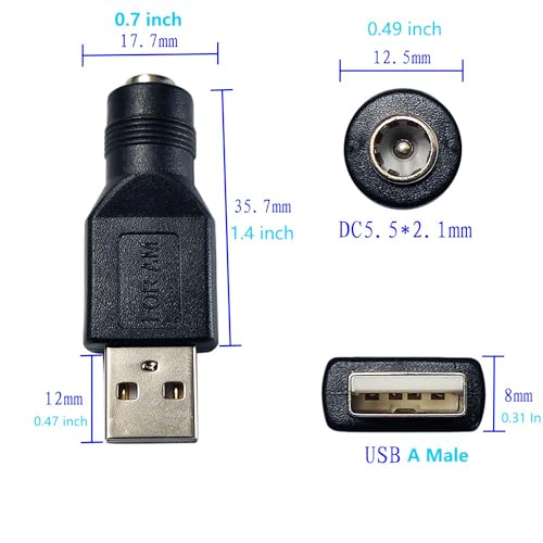 Adaptador USB a Conector DC 5.5x2.1mm Macho 2 Piezas miniatura 6