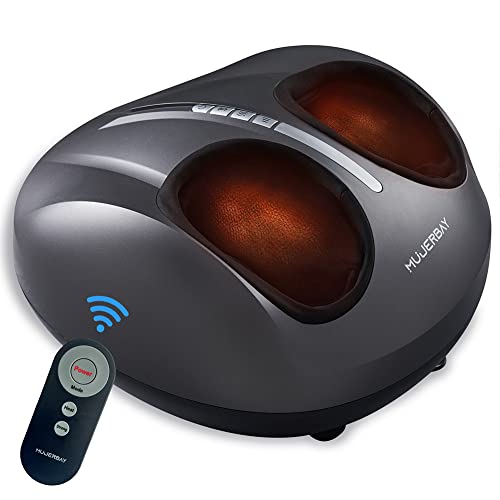 Foot Massager Machine with Heat, MUJERBAY Shiatsu Foot Massager, 3 Modes, 3 Intensities Deep Kneading Foot Massager Machine, Remote Control, for Plantar Fasciitis Feet Massage Gift, Up to Size 12