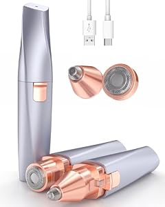 Eyebrow & Facial Hair Removal for Women: 2 in 1 Rechargeable Eyebrow Trimmer & Face Shaver, Painless Electric Facial Eye brow Razors Epilator with Built-in LED Light -Perfect for Face, Lips & Body