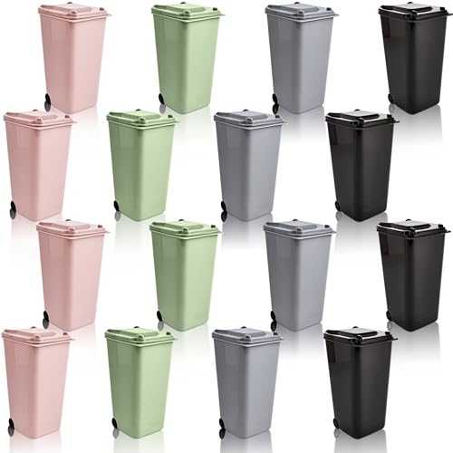 Image of 16 Pcs Mini Desk Trash Can Colorful Small Desktop Trash Can Bulk Miniature Curbside Garbage Bin with Lids Tiny Plastic Desktop Garbage Can for Home School Pen Holder Desk Organizer