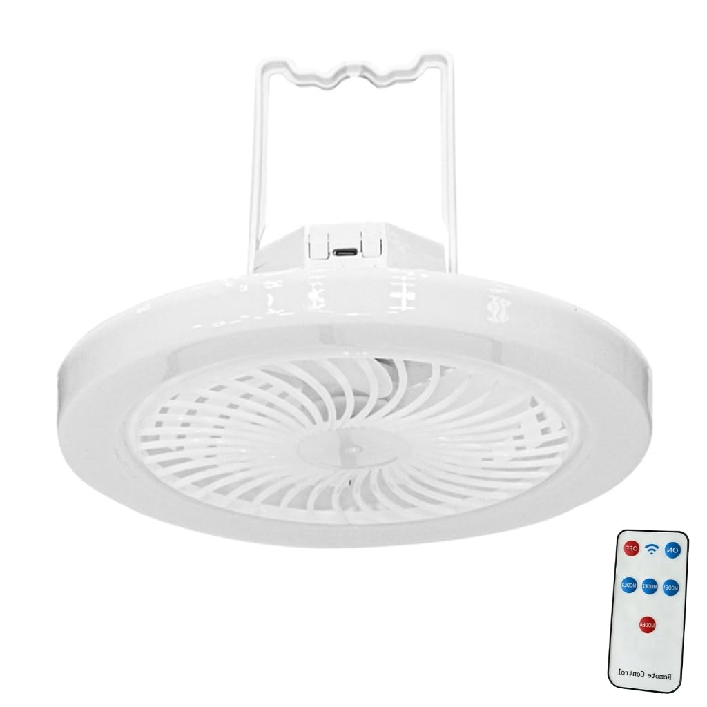 Ventilador de camping portátil con luz LED de 3 colores para techo de tienda