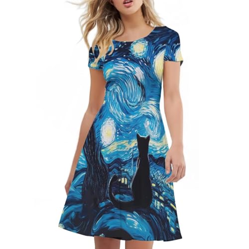 Image of AFPANQZ Womens Casual Summer Lightweight Vintage Dress Short Sleeve Midi Dress Knee-Long Luxury Formal Dress