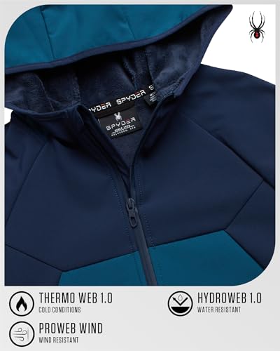 Image of Spyder Mens Softshell Jacket - Faux Fur Lined Water Wind Resistant Performance Mens Fleece Jacket for Hiking Running Jogging