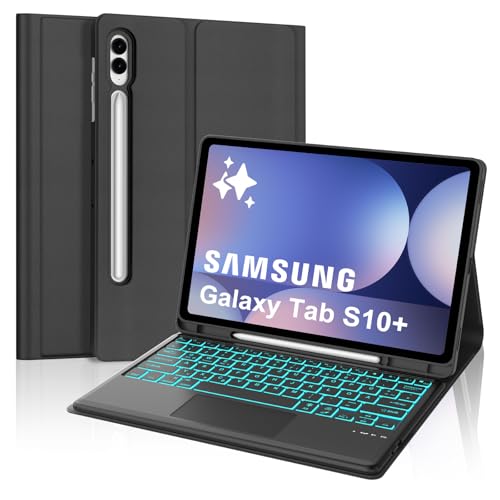 FOGARI Funda con teclado para Samsung Galaxy Tab S10 Plus de 12,4 pulgadas 2024, trackpad multitáctil, iluminación de 7 colores, con magnético extraíble para Samsung Galaxy Tab S10 Plus de 12,4
