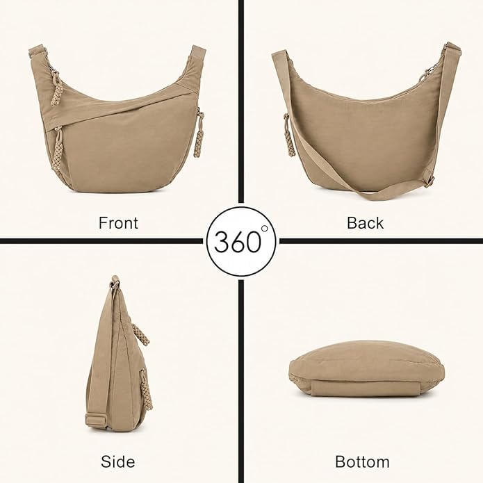 Image of Stvin Crossbody Travel Sling Bags for Women and Men, Crescent Shoulder Purse Bag with Zipper & Adjustable Strap, Half - Moon Shaped Waist Bag, Unisex Chest Bag - Nylon Fabric
