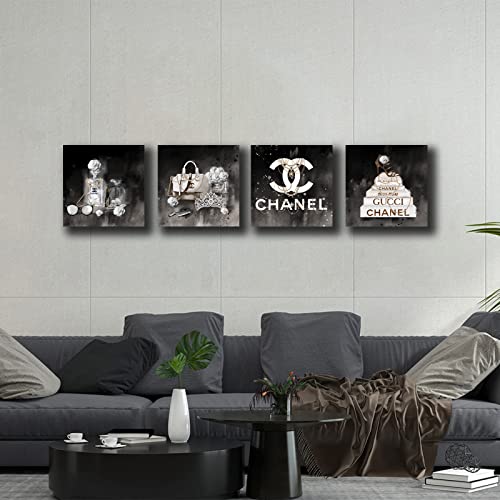 Image of Meetdeceny Fashion Wall Art for Living Room-Black And White Wall Art Decor for Women Girls Room-High Heel Rose Canvas Prints - 14 inchx 14 inchx 4 Panel Bedroom Modern Artwork Ready to Hang