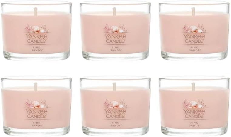 Mini Jar Scented Candle, Small Single Wick Candle for Home Fragrance, Long Lasting Burn, Pink Sands (Pack of 6)