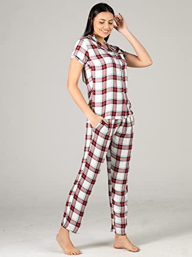 Image of Evolove Women's Polyester Half Sleeves Collared Night Suit Set /Top Pyjama Set Super Soft Comfortable (Nightsuit-Collar-HS-2)