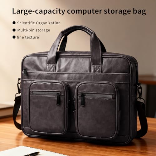 Image of MOCA PU Leather Laptop Bag for Men & Women | Office Briefcase | Multi-Pocket Messenger Bag | Fits 15.6 Inch Laptop | Adjustable Shoulder Strap