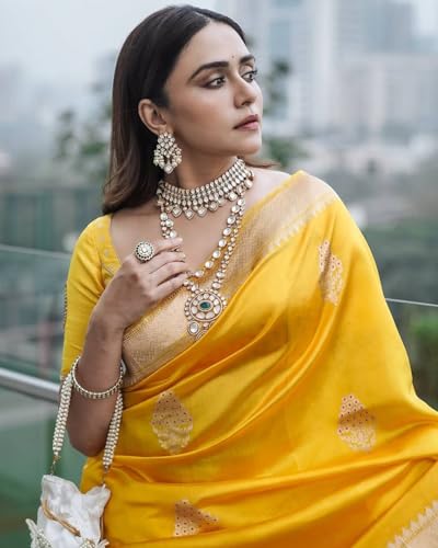 Image of C J Enterprise Women's Banarasi Saree Pure Kanjivaram Style Silk Saree With Blouse Piece for Wedding (Shiv-1)