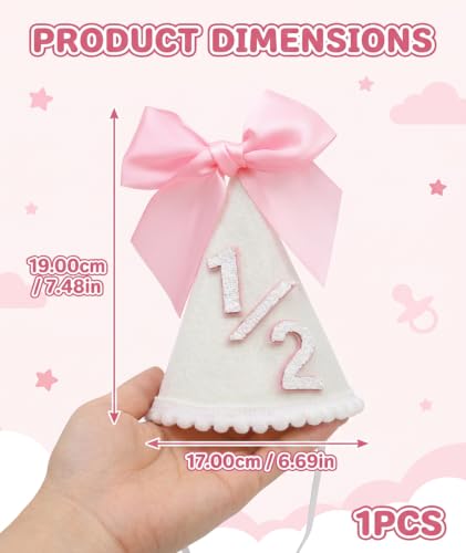 Image of piercing Half Birthday Decoration for kids, 1 /2 Birthday Decorations for kids, Half Way to One Decoration, Half Birthday Cap, Adorable Party Hat Milestone, Great for Photo Shoots